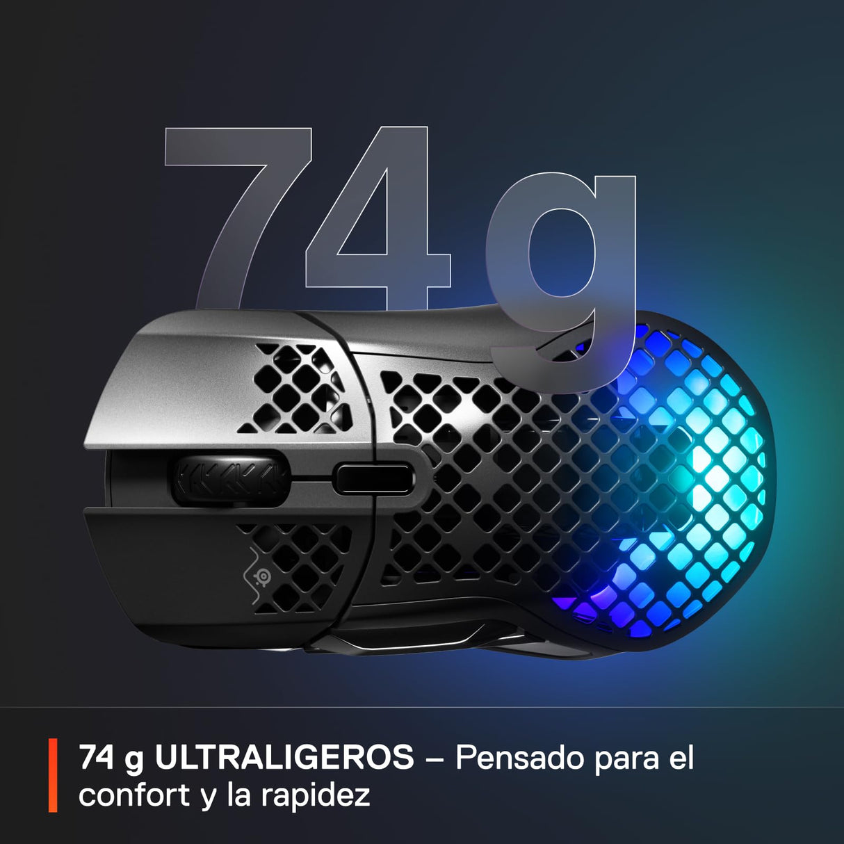 SteelSeries Aerox 5 Wireless - Ratón gaming perforado RGB - Diseño ultraligero resistente al agua - 9 botones - Bluetooth/2,4 GHz - Sensor óptico TrueMove Air 18K DPI