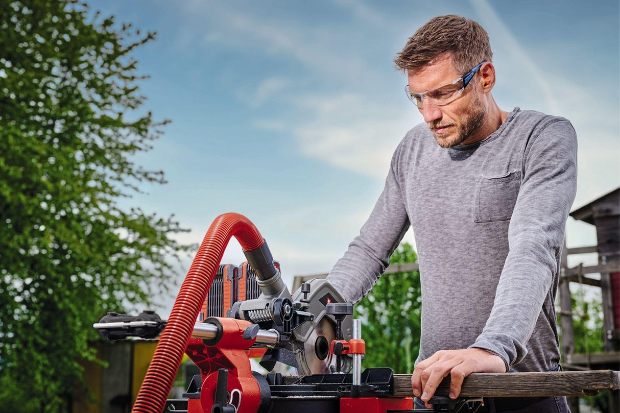 Einhell Sierra de tracción, vaivén e inglete con batería TE-SM 36/8 L Li-Solo Power X-Change (36V, hoja de sierra Ø 216, mesa giratoria, función de tracción, láser de línea de corte, sin batería)