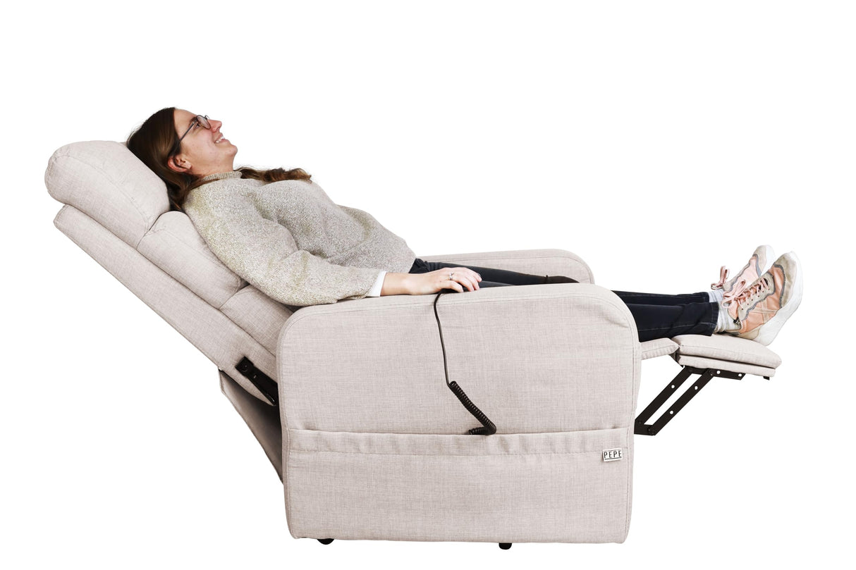 PEPE Mobility Sillon Relax Reclinable Electrico (Tela Lino) Levanta Personas con Mando, Butaca Confort Gente Mayor Beige