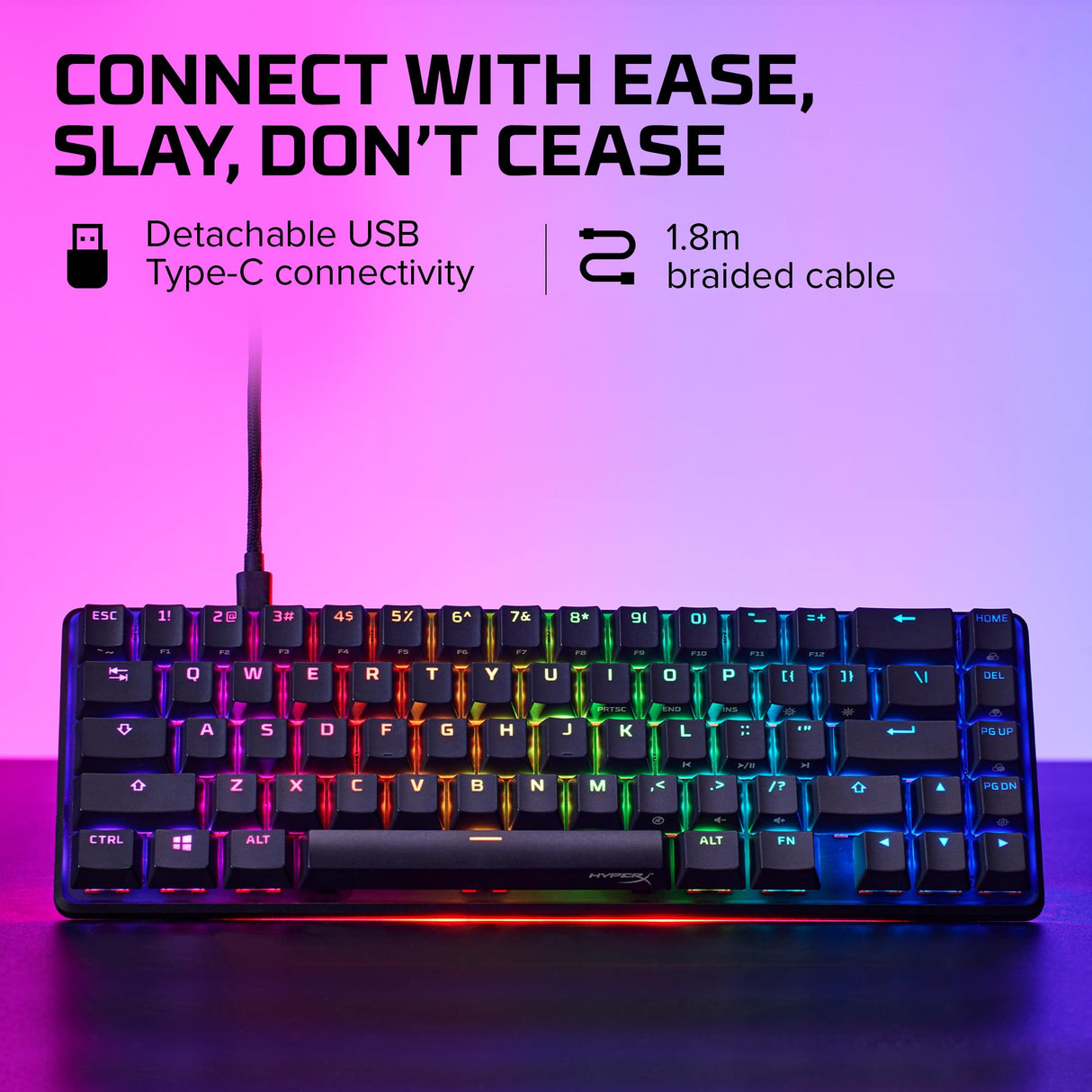 HyperX Alloy Origins 65 – Teclado mecánico para juegos - Formato ultracompacto al 65% – Tecla HyperX Red (lineal) - Cubiertas de PBT de doble capa de las teclas - Retroiluminación LED RGB