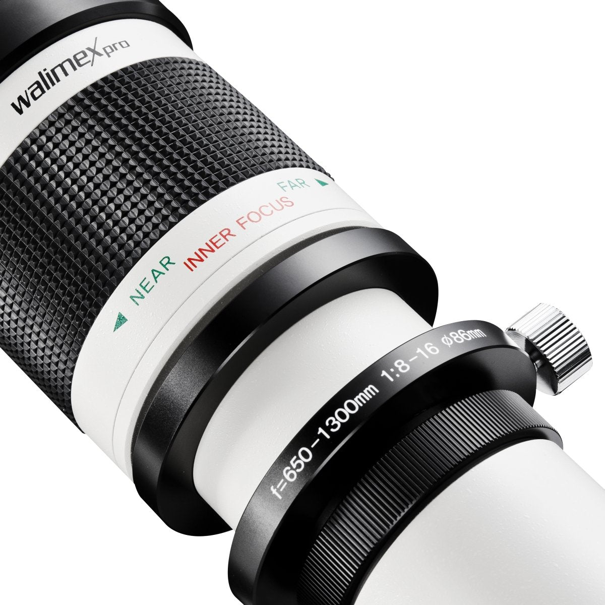 Walimex 650-1300 mm f/16 - Objetivo para cámara réflex (Distancia Focal 650-1300 mm, Apertura f/16, diámetro 95 mm), Color Negro y Blanco