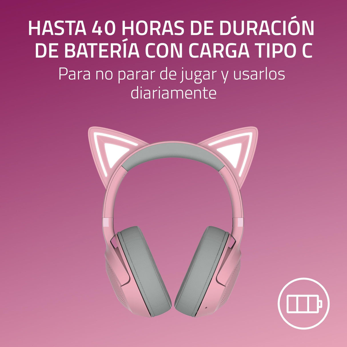 Razer Kraken Kitty V2 BT - Auriculares RGB inalámbricos por Bluetooth con orejas de gatito (Bluetooth 5.2, Diafragmas TriForce de 40 mm, Construcción ligera de 325 g) Quartz