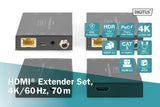 DIGITUS DS-55506 Extensor HDMI - UHD 4K 30 Hz - 70 m Mediante Cable LAN - Set: Transmisor y Receptor - Loop-out, IR Infrarrojos - HDMI 2.0 & HDCP 2.2/1.4