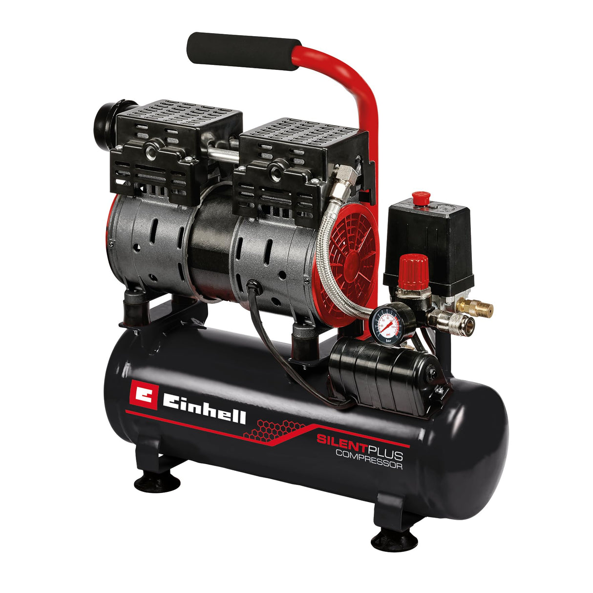 Einhell Compresor TE-AC 6 Silent (compresor silencioso con 550 W, máx. 8 bar, motor exento de aceite y servicio, depósito de 6 l, manómetro y acoplamiento rápido, válvula de seguridad)