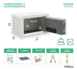 ARREGUI Magna 590010 Caja Fuerte con Cerradura de Doble Seguridad | Caja de Seguridad de Apertura con Codigo más Llave | Caja Fuerte Pequeña para Casa, Hogar, Negocios | 20x31x20 cm | 8 L