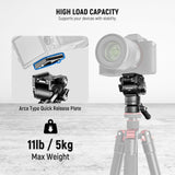 NEEWER Cabezal Fluido para Trípode con Base Niveladora de +/-7° (φ48mm), Soporte de Cabezal de Video Mini Pan Tilt Metal con Placa QR Tipo Arca, Mango Telescópico para Cámara Video Cámara DSLR, GM35
