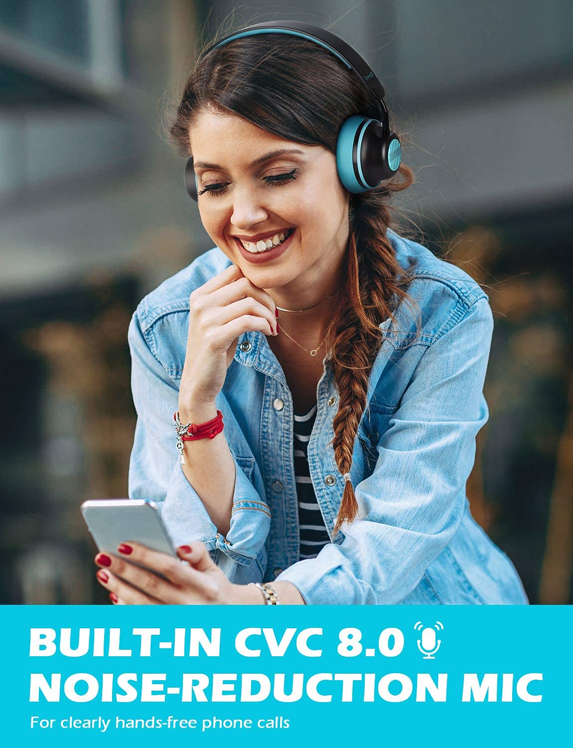 SuperEQ Auriculares con Cancelación Activa de Ruido, S2 Cascos Inalambricos Bluetooth 5.0 con Micrófono CVC 8.0, Bass Profundos, 25 Hrs de Reproducción para PC/Teléfonos Móviles/TV