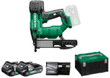 HiKOKI Grapadora de batería – 18 V, 13-40 mm, ion de litio, luz LED, ajuste de profundidad sin herramientas, accionamiento por resorte neumático, motor sin escobillas, disparo conmutable, incluye 2