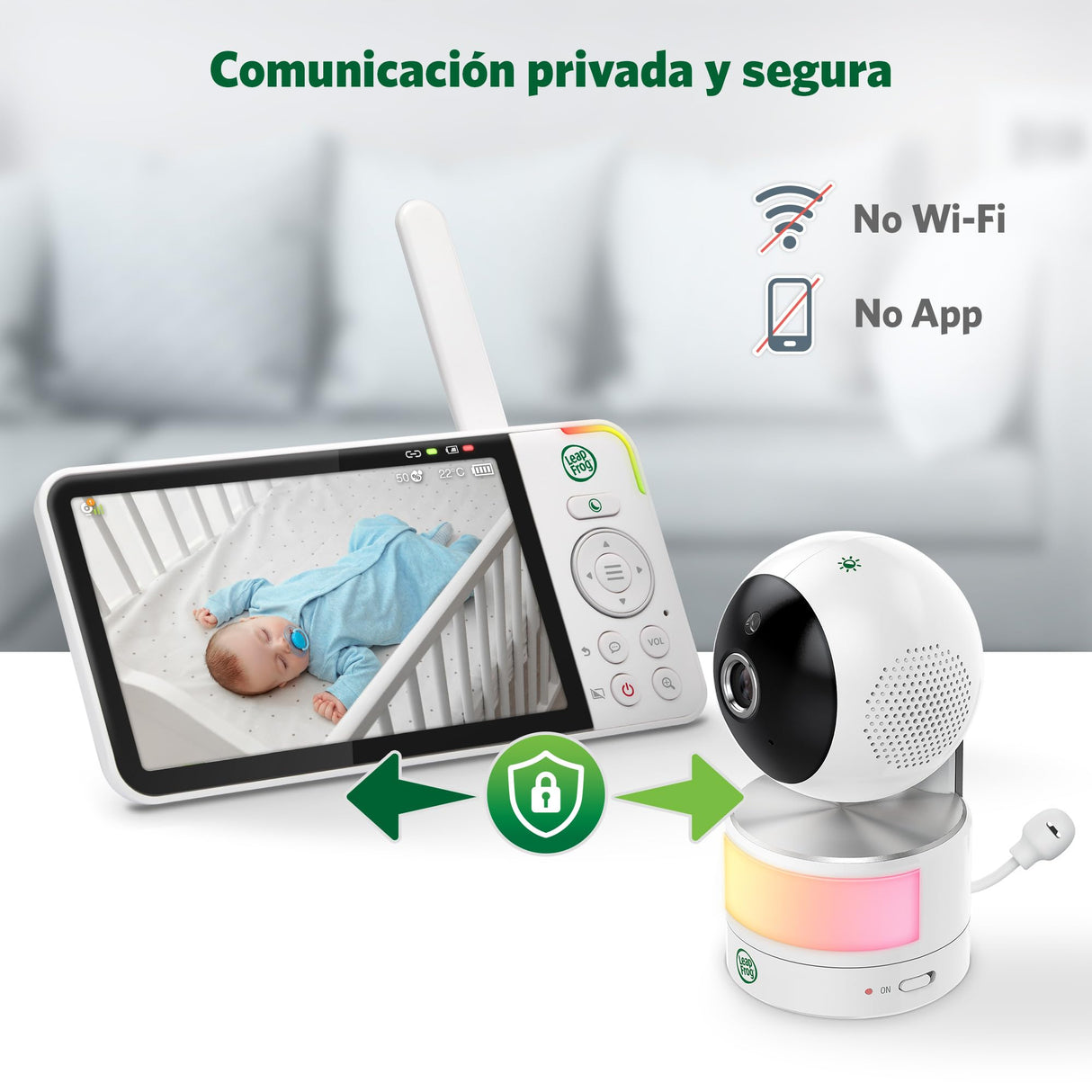 LeapFrog LF915HD Baby Surveillance Camera with Night Light 5" HD Screen Baby Monitor with Camera, 360° Translation and Tilt, 8X Zoom, Night Vision, Smart Sensor