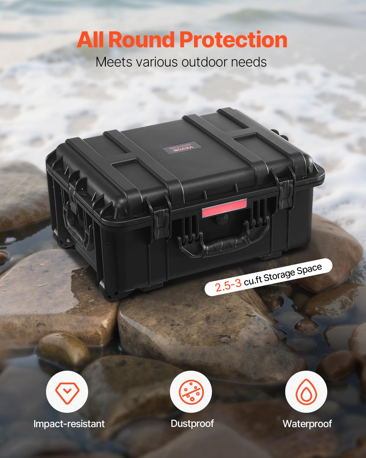 VEVOR Funda rígida resistente a la intemperie, funda protectora resistente con espuma precortada, ruedas y asas retráctiles para viajes, caza, militar, táctica, funda impermeable IP67 para cámaras