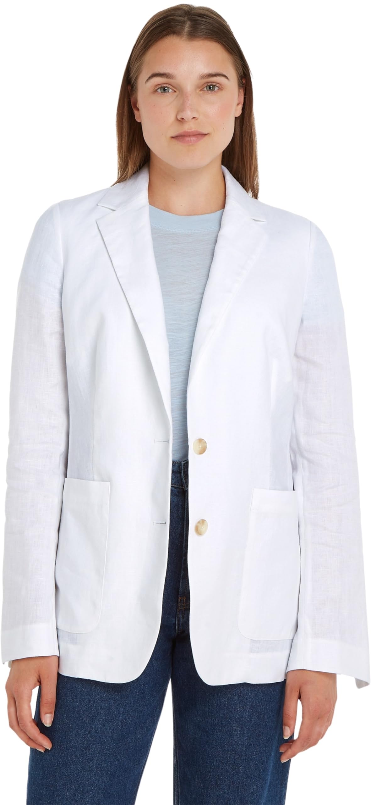 Tommy Hilfiger Blazer Mujer Casual Linen Regular elegante, Blanco (Th Optic White), 34