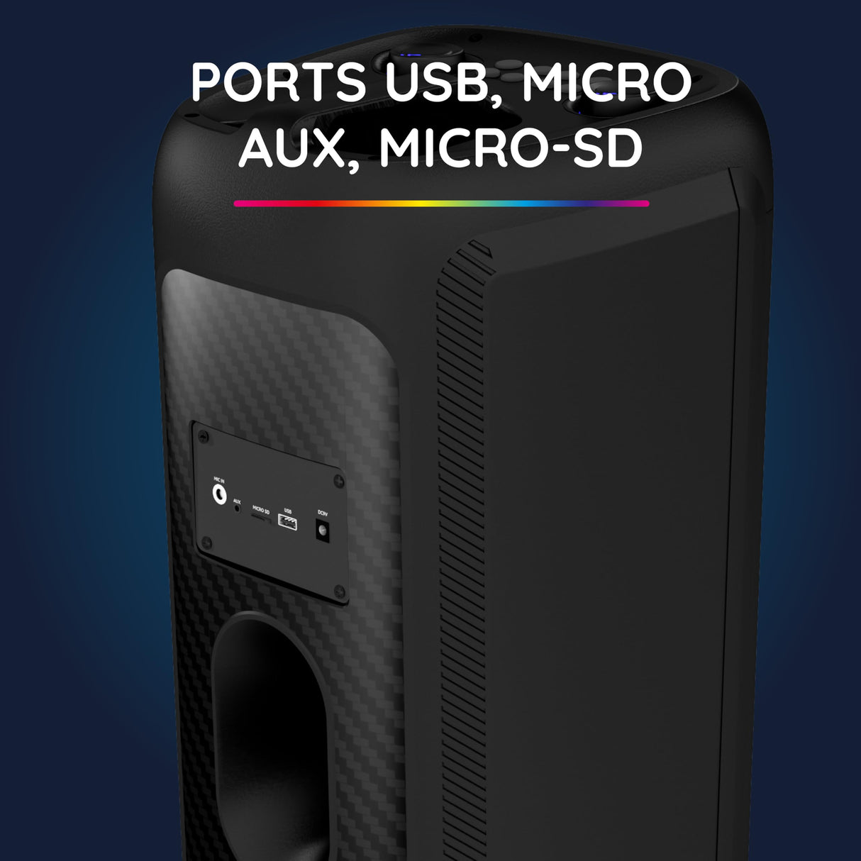 R-MUSIC - Party Boost M - Altavoz de Alta Potencia - Bluetooth 5.3, 11h de autonomía, RGB, Modo Karaoke, Micrófono con Cable, Mango Integrado, Ecualizador