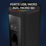 R-MUSIC - Party Boost M - Altavoz de Alta Potencia - Bluetooth 5.3, 11h de autonomía, RGB, Modo Karaoke, Micrófono con Cable, Mango Integrado, Ecualizador