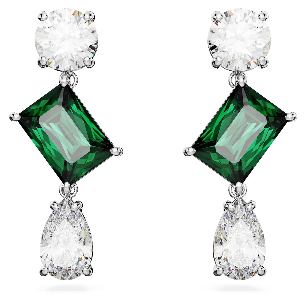 Swarovski Pendientes Mesmera, Tallas mixtas, Verdes, Baño de rodio