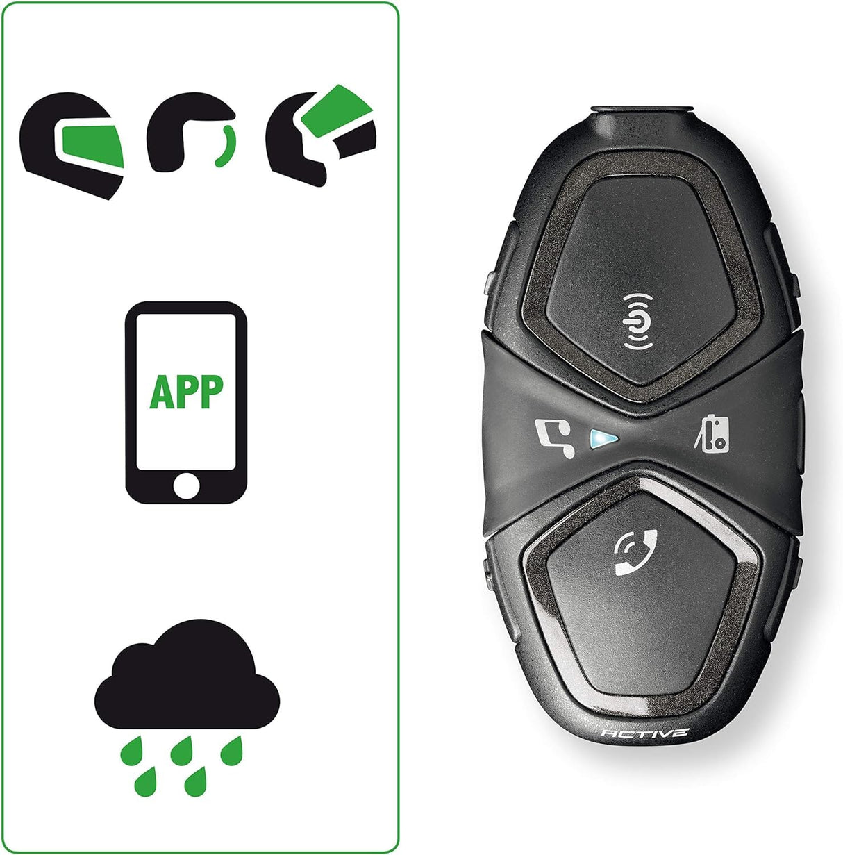 INTERPHONE Active HD – Intercomunicador para Casco de Moto, estéreo, Alta fidelidad, 40 mm, 4 Motociclistas, Distancia máxima 1 km, autonomía 15 Horas, Radio, GPS, TFT, Impermeable IPX67