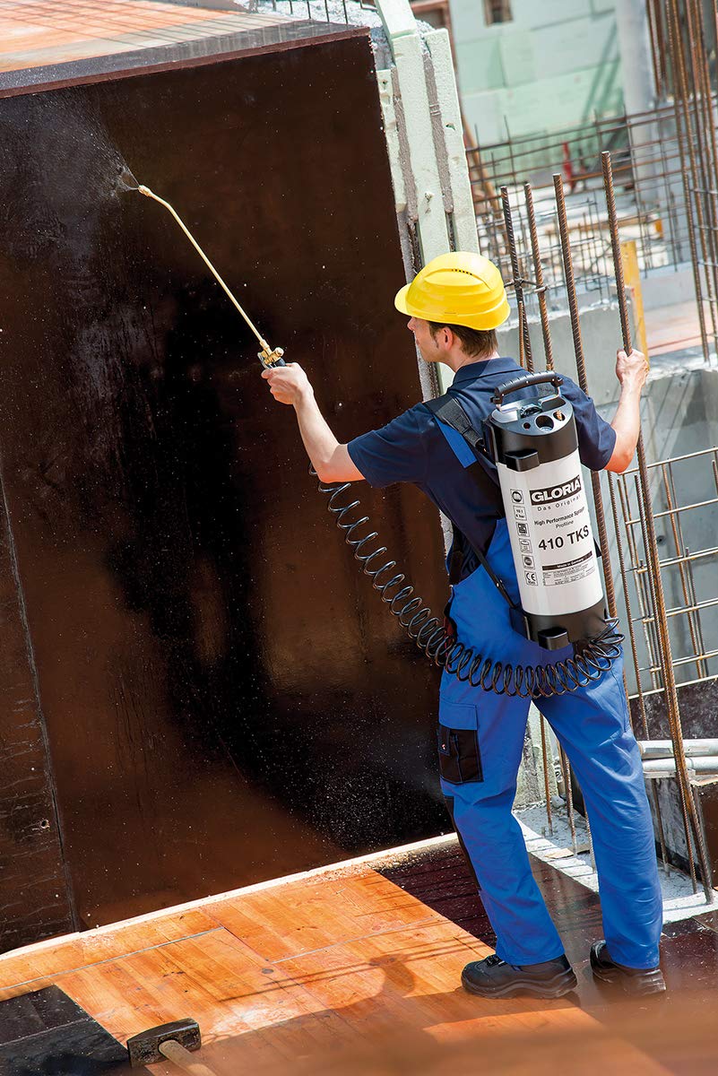 GLORIA 410 TKS Profiline, pulverizador a presión de alto rendimiento, 10L | Pulverizador profesional de acero oleófugo | manguera espiral con conexión a compresor y manómetro | 6 bares | blanco/negro