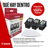 Canon Tinta y Papel - PG-540L + CL-541XL - Pack de 3 Cartuchos Originales - (x 2 Negro, x 1 Tricolor) + Papel fotográfico 10 x 15 cm (50 Hojas)