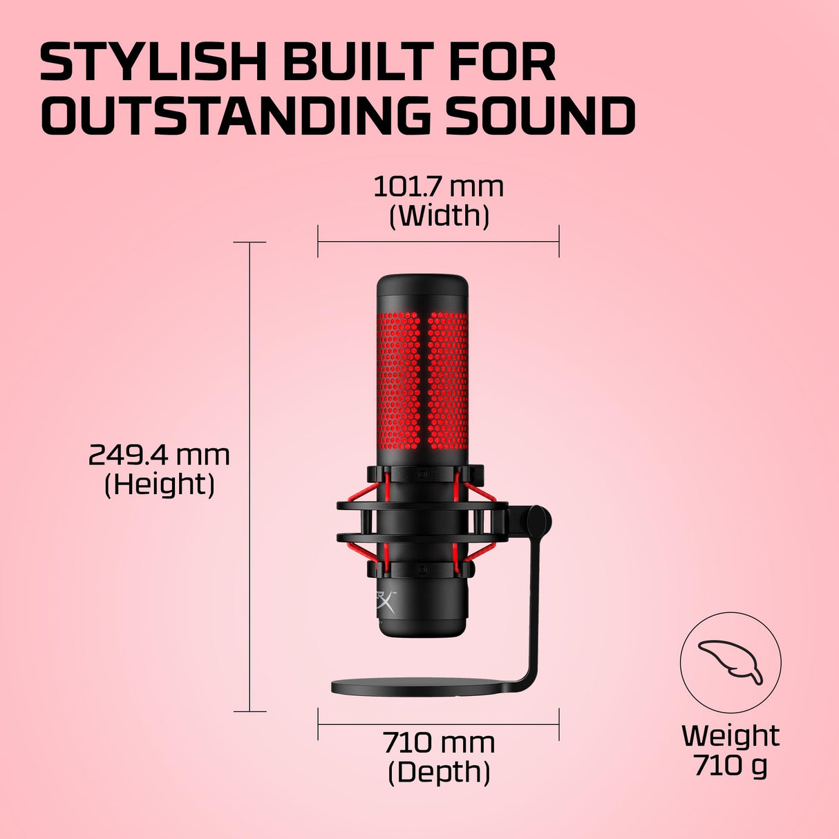 HyperX QuadCast - Micrófono de condensador USB, soporte de choque antivibración, cuatro patrones polares, filtro pop, control de ganancia, para PC, PS4, PS5 y Mac, Negro y Rojo