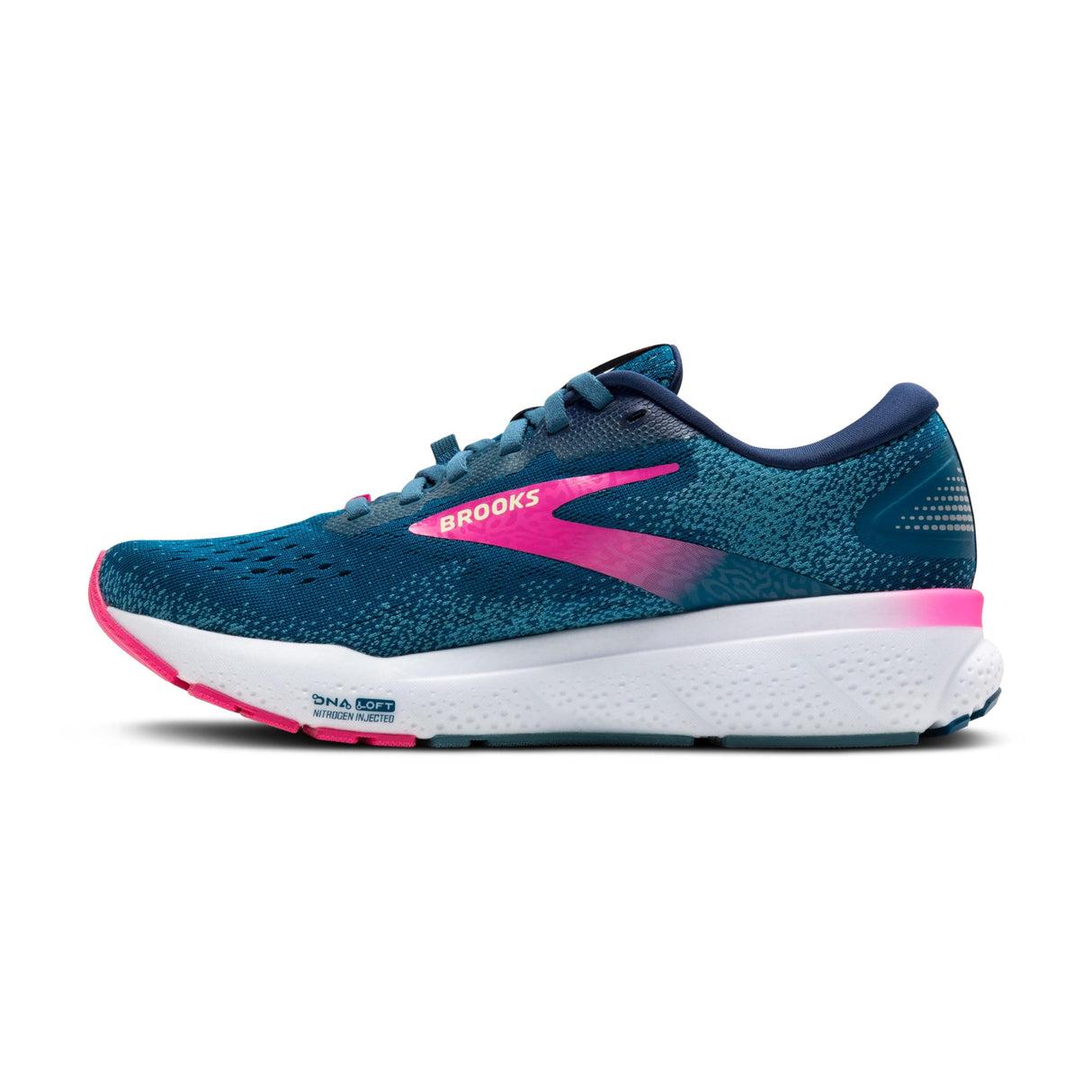 BROOKS Ghost 16 GTX, Sneaker Mujer, Azul marroquí/Rosa/Amarillo, 37.5 EU