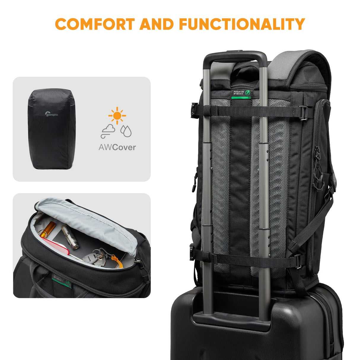Lowepro ProTactic Lite BP 150 AW III Mochila de Portátil, Acceso Superior y Lateral, Bolsa Profesional Cámara, DSLR/Dron/Sin Espejo, Portátil 14", Cubierta Lluvia, Fotógrafo, Videógrafo, Volumen 25L