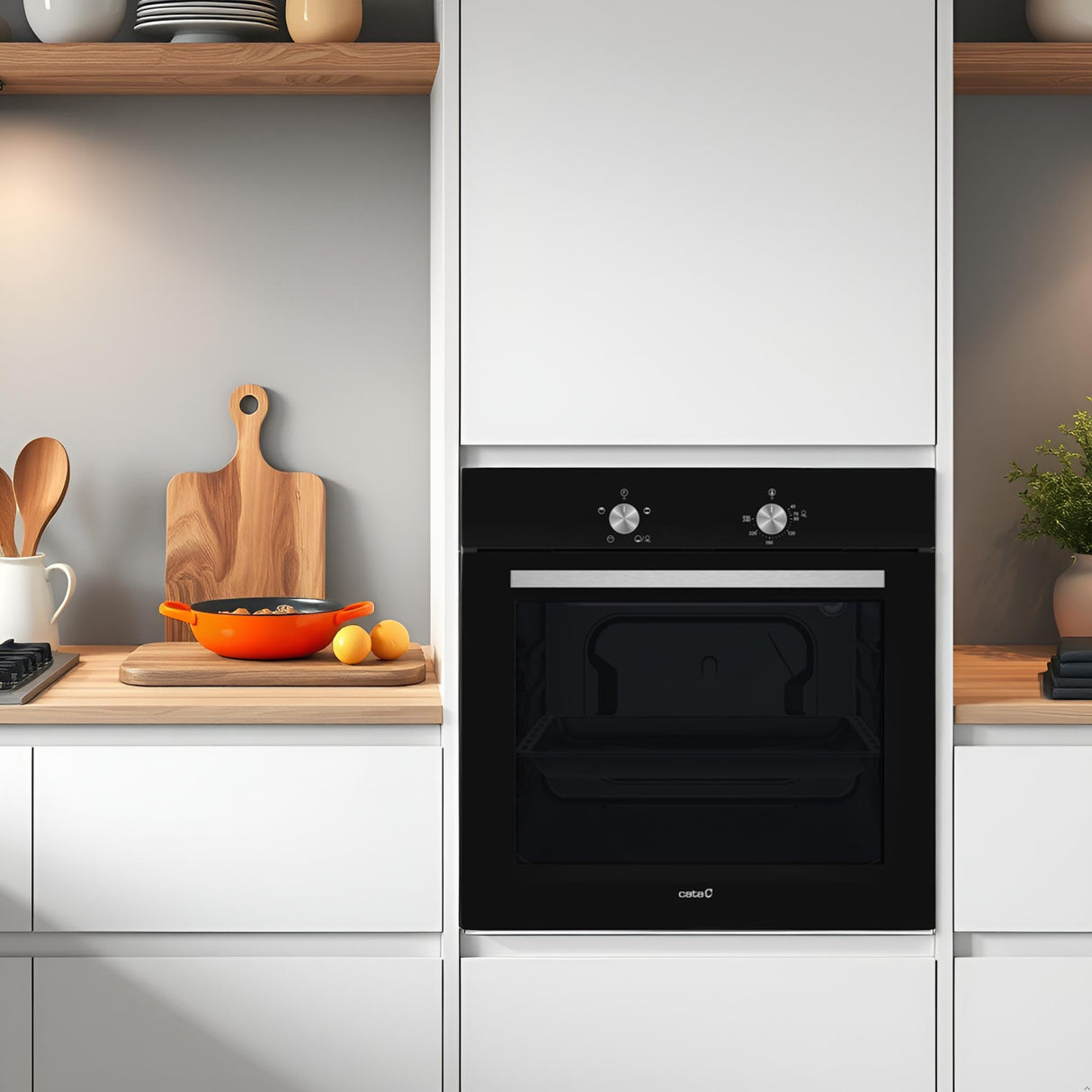 Cata Horno Estático SES 6004 BK 4 Funciones Puerta Panorámica Full Glass Limpieza AquaSmart Iluminación Interior Ancho de 60 cm Gran Capacidad 62 L Iluminación Interior Acabado Inox Cristal Negro