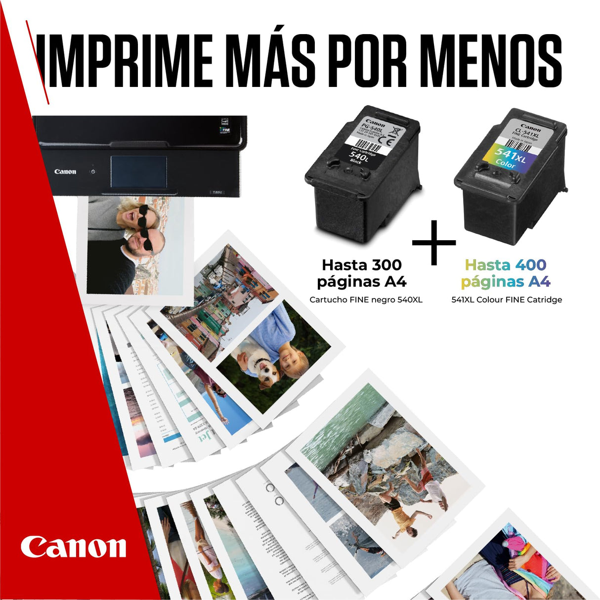 Canon Tinta y Papel - PG-540 + CL-541XL - Pack de 2 Cartuchos Originales - (x 1 Negro, x 1 Tricolor) + Papel fotográfico 10 x 15 cm (50 Hojas)