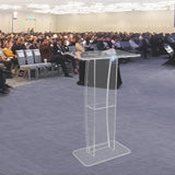 VEVOR Atril de Conferencia 68,5x33x120 cm Podio de Presentación Acrílico Parte Superior Inclinada con Estante de Almacenamiento Atril de Pie para Presentación Recepción Oficina Escuela, Transparente