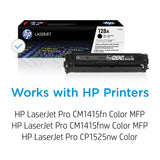 HP 128A CE320A, Negro, Cartucho Tóner Original, de 2.000 páginas, para impresoras HP LaserJet Pro serie CM1410, CM1415, CM1525