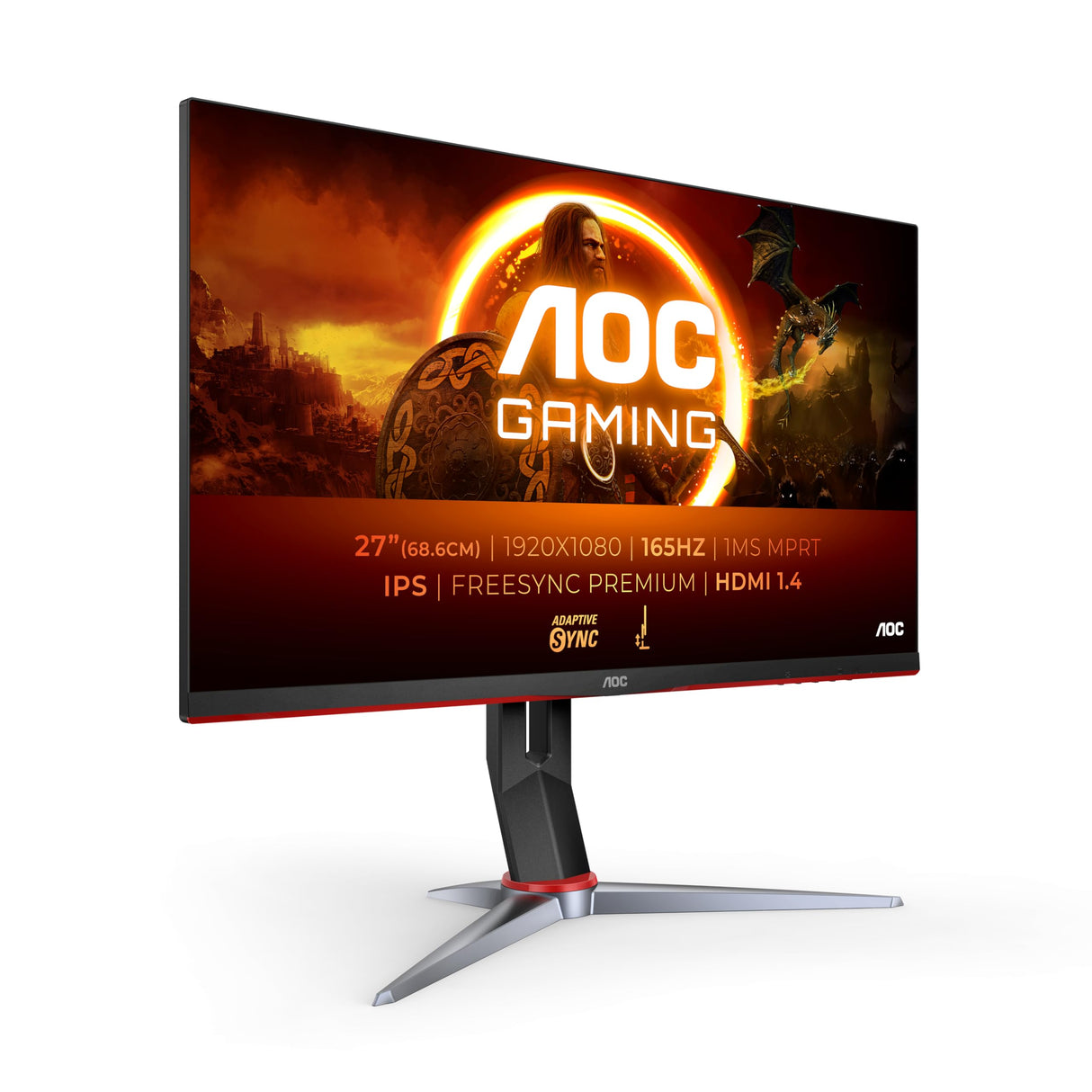 AOC Gaming 27G2SP - Monitor FHD de 27 Pulgadas, 165 Hz, 1 ms, FreeSync Premium (1920 x 1080, HDMI, DisplayPort), Color Negro y Rojo