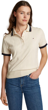 Tommy Hilfiger Polo de Manga Corta para Mujer Regular Fit, Beige (Calico), XL