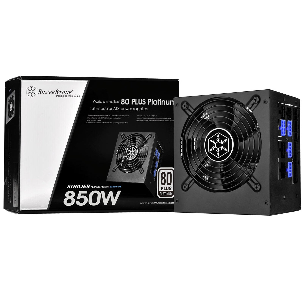 SilverStone SST-ST85F-PT - Serie Strider Platinum, 850W 80 Plus Platinum ATX PC Fuente de alimentación, 120mm, 100% modular