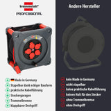 Brennenstuhl Professional KA 5110 5 IP44 carrete para instalación de construcción, cable BQ de 50 m en rojo, 5 enchufes de seguridad, uso en obra y exterior permanente, fabricado en Alemania