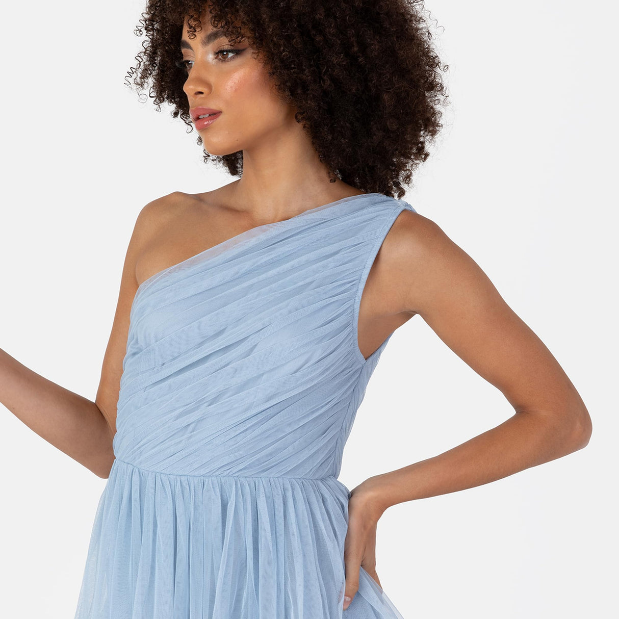 Anaya with Love Women's Midaxi Dress Ladies One Shoulder Sleeveless Tiered Skirt for Wedding Guest Bridesmaid Evening Occasion Ball Gown Vestido, Soft Blue, 46 De Las Mujeres