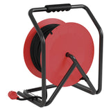 EMOS P19221 Carrete de Cable de 50m-4 enchufes Schuko-Impermeable, Impactos, Resistente a temperaturas-230 V, 15 A, 3500 W-Aislamiento de goma-H05RR-F 2,5 mm2-IP44 para Exteriores, Gris, Azul, Negro