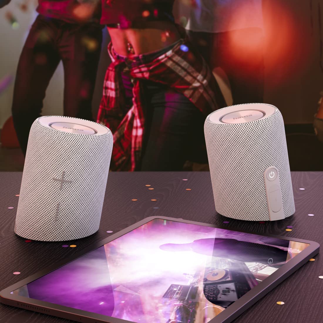 Hama | Juego de Altavoces Bluetooth 2 en 1 Twin 3.0 Resistentes al Agua 30 W (Juego de Altavoces, Divisibles, Inalámbrico, 2 Cajas portátiles Bluetooth, Resistente al Agua IP67) Color Blanco