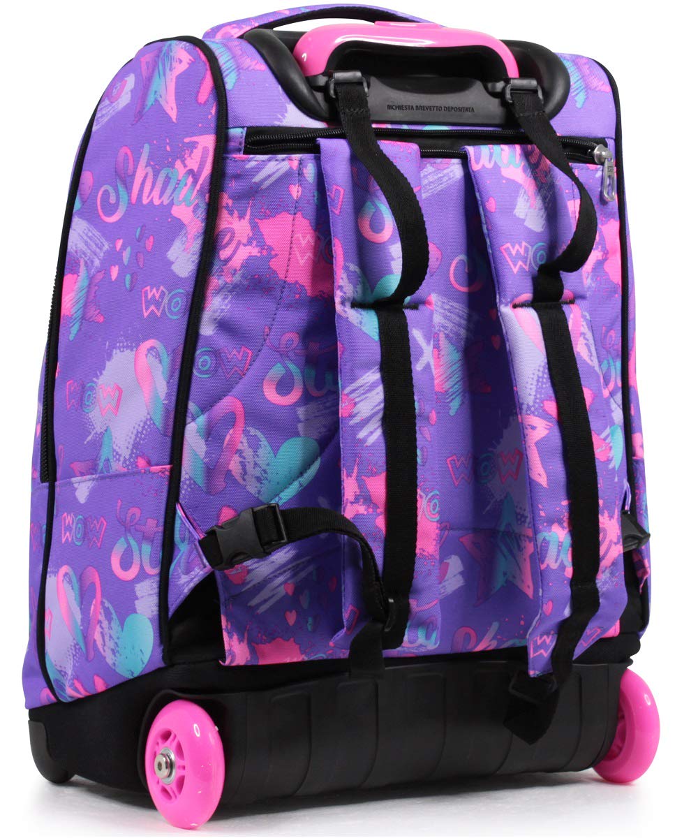 Seven Mochila con Ruedas, IRIDESCENT, Lila - Mochila 2 en 1, Mochila Escolar con Carro, Crossover System - Bolso Escolar Niños, para adolescentes - Bolsillo Interior con Organizador