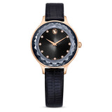 Swarovski Reloj Octea Nova, Fabricado en Suiza, Correa de piel, Negro, Acabado tono oro rosa