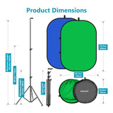 Neewer 5 x 7 pies / 1,5 x 2 m - Fondo plegable con soporte de 8,5 pies / 2,6 m, panel de fondo verde azul verde reversible 2 en 1 para estudio de fotografía, transmisión en vivo, videollamadas, juegos