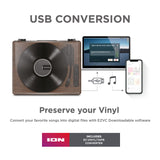ION Audio Luxe LP - Tocadiscos de Vinilo Bluetooth con Altavoces, conversión USB, Plato de tamaño Completo, Auto-Stop, Salida de Auriculares, 3 velocidades, Madera Tintada