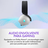 Alienware Auriculares Gaming Inalámbricos Tri-Mode - Dolby Atmos, Doble Micrófono IA, 30H de Batería, Controles Táctiles, Triple Conectividad, AlienFX RGB- Lunar Light