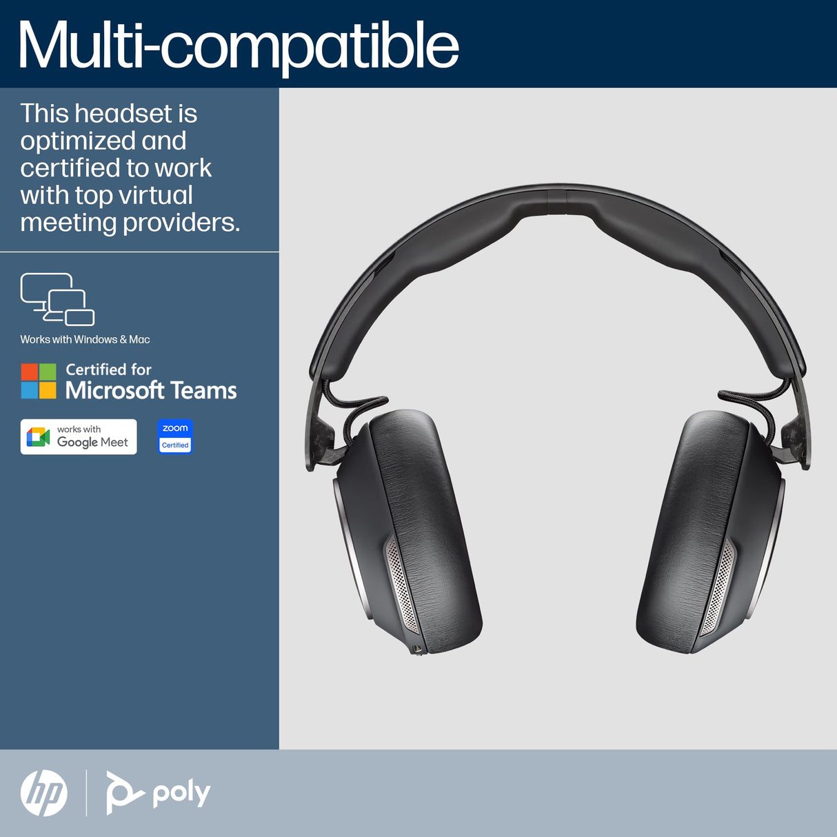 Auricular Bluetooth Poly Voyager Surround 80 UC (Plantronics) – Micrófonos con cancelación de ruido para llamadas nítidas – ANC adaptable–Compatible con iPhone, Android, PC/Mac, Zoom, Microsoft Teams