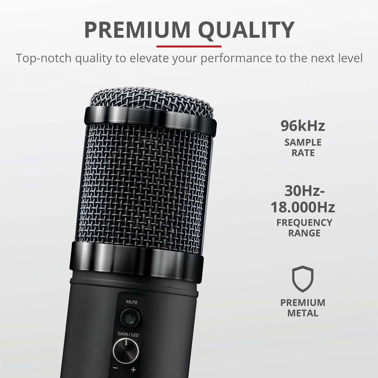 Trust Gaming GXT 256 Exxo Micrófono USB, Patrón Cardioide, con Filtro Pop, USB, RGB, Micrófono Streaming para Grabación, Podcasting, Radiodifusión, PC, PS4 y PS5 - Negro