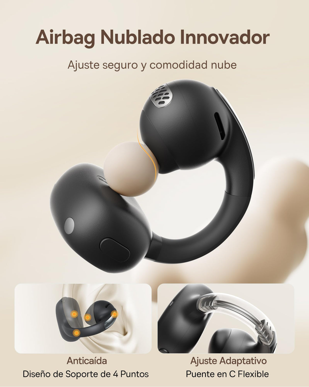 Baseus MC1 Auriculares Abiertos, Auriculares Bluetooth con Clip & 40H de Autonomía, Calidad de Sonido HiFi Bass Ai, Cómodos & Ligeros (5,2 g), Clip con Protección IP57 contra el Polvo & el Agua