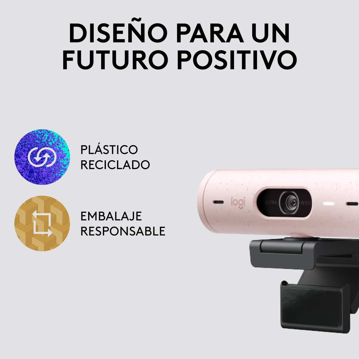 Logitech Brio 500 HD Webcam Ajuste Luz, Modo Visualización, Mics Duales con Reducción Ruido, Cubierta Privacidad Cámara Web, Admite MS Teams, Google Meet, Zoom, Cable USB-C, Webcam Streaming - Rosa