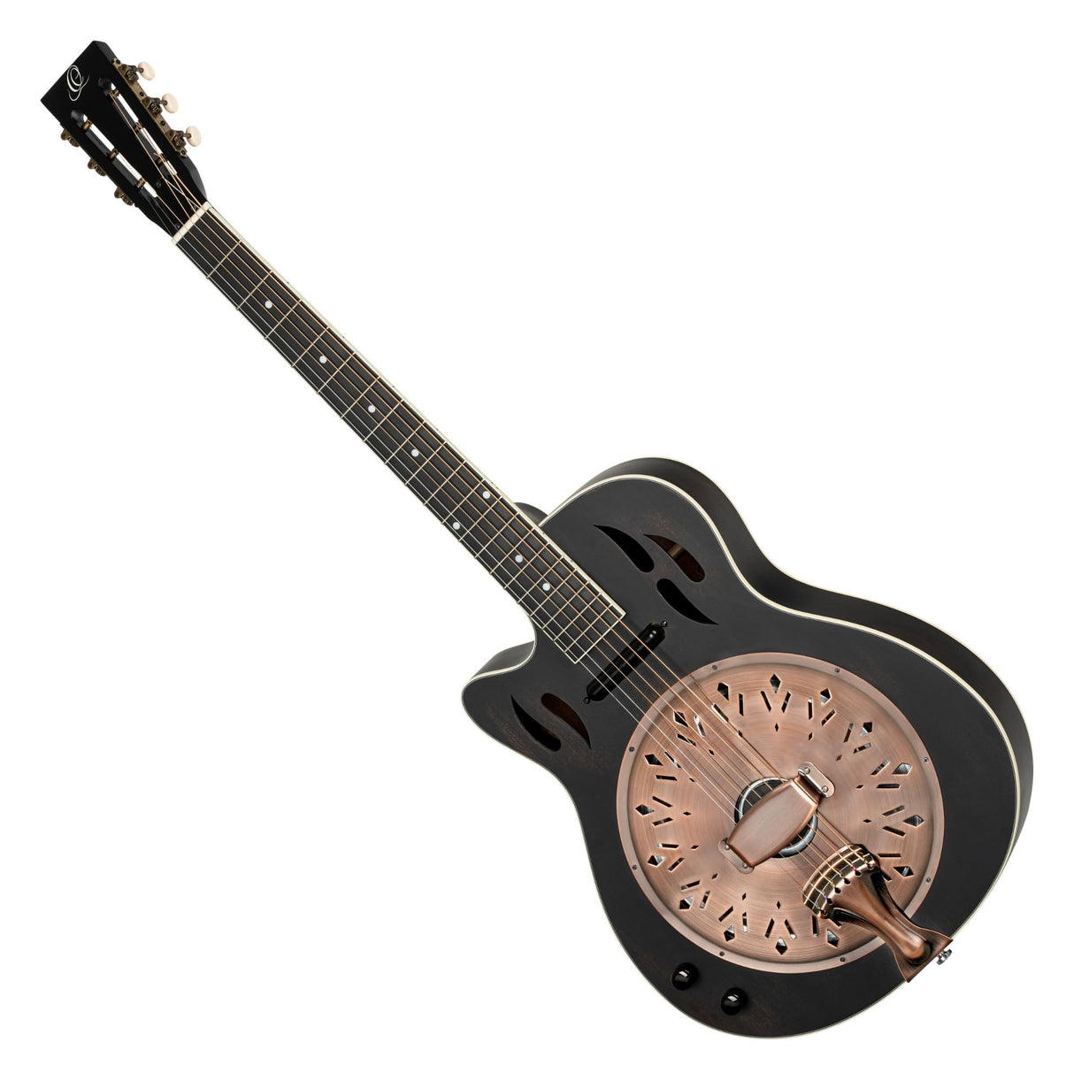 Ortega Guitars Guitarra resonadora para zurdos – Americana Series – electroacústica con barra de labios – caoba con acabado negro satinado desgastado negro (RRG40CE-DBK-L)
