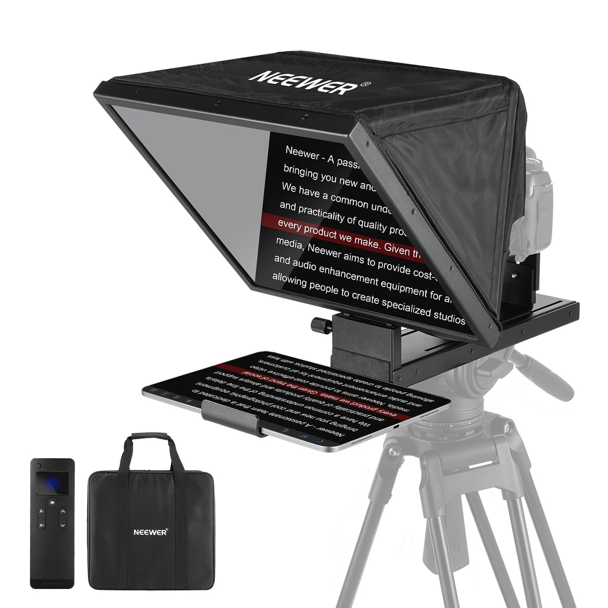NEEWER Basic X16B Teleprompter Elevable Aleación Aluminio 16"" para iPad, Tableta Celular Cámara DSLR sin Ensamblaje, Remoto y APP Control, Compatible con iOS y Android, para Enseñar y Live Streaming