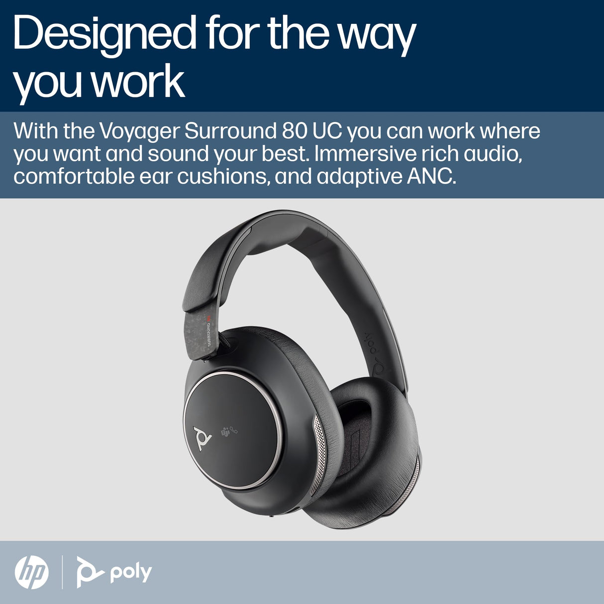 Auricular Bluetooth Poly Voyager Surround 80 UC (Plantronics) – Micrófonos con cancelación de ruido para llamadas nítidas – ANC adaptable–Compatible con iPhone, Android, PC/Mac, Zoom, Microsoft Teams