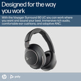 Auricular Bluetooth Poly Voyager Surround 80 UC (Plantronics) – Micrófonos con cancelación de ruido para llamadas nítidas – ANC adaptable–Compatible con iPhone, Android, PC/Mac, Zoom, Microsoft Teams
