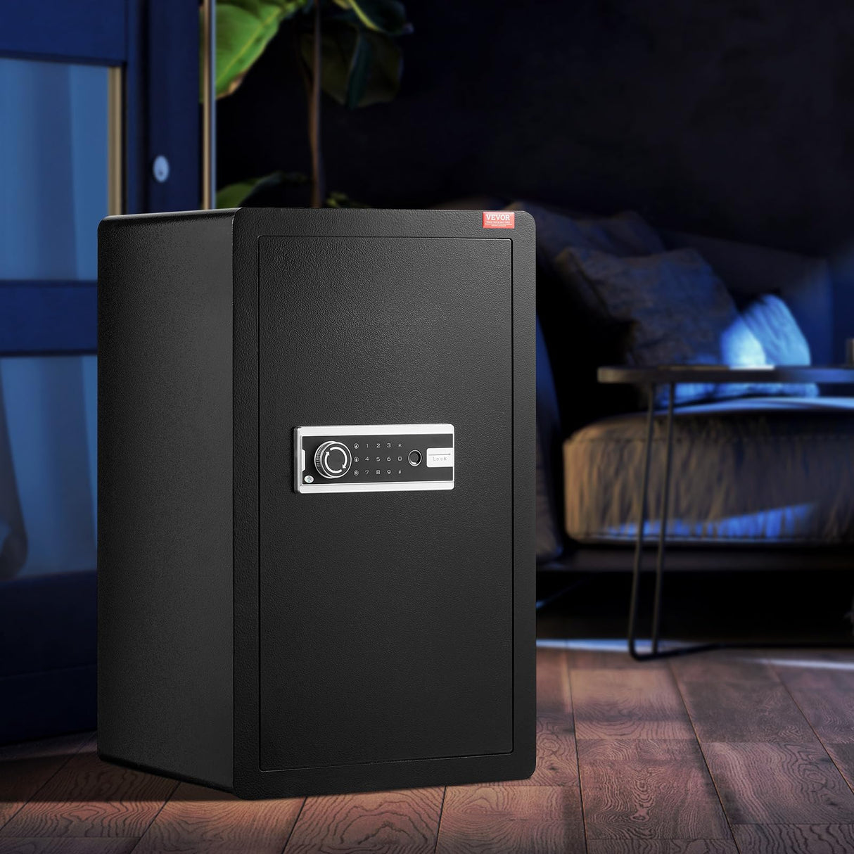 VEVOR Caja Fuerte de 113,27 L con Una Puerta, Cerradura con Llave, Contraseña y huella dactilar Bolsa Ignífuga, Estante para Llaves, Luz LED y 2 Divisores para Dinero, Documentos, Joyas, Negro