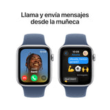 Apple Watch SE de 2.ª generación GPS Smartwatch con Caja de Aluminio en Plata de 44 mm y Correa Deportiva Azul Denim - Talla S/M. Monitores de entreno y sueño y Resistencia al Agua